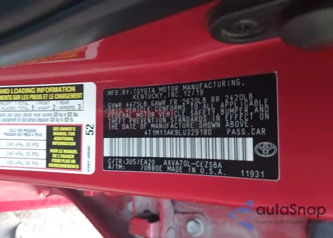 2020 Toyota Camry Se from USA, damaged, VIN 4T1M11AK9LU329180